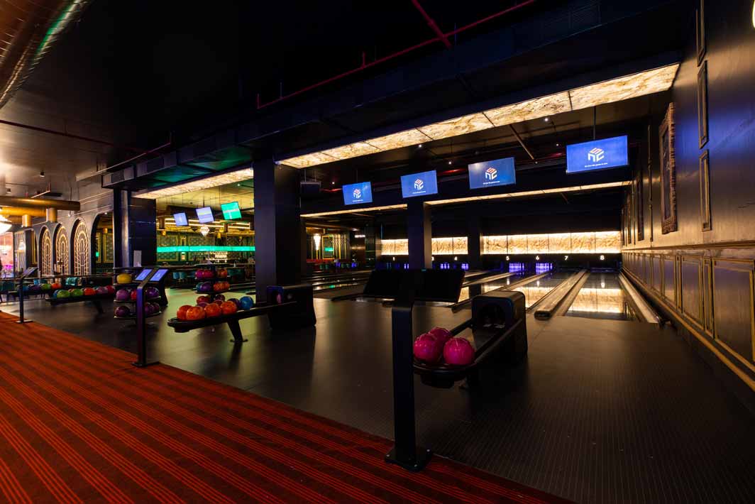 Modern bowling alley at The Game Palacio entertainment hub in Chandigarh with premium lanes and a family bowling area